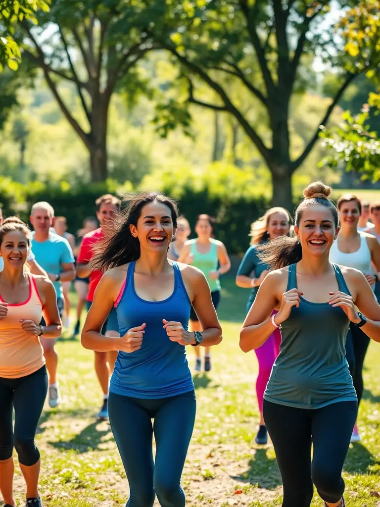 An energetic image of people exercising together in a park, emphasizing the importance of physical activity for overall wellness, for the Wellness Resources section of Lifestyle Guru.