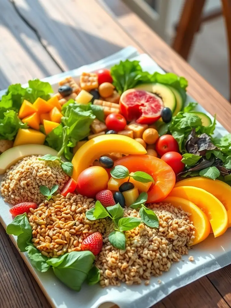 A vibrant image of a colorful and healthy meal, showcasing fresh fruits, vegetables, and whole grains, representing nutritional wellness, for the Wellness Resources section of Lifestyle Guru.