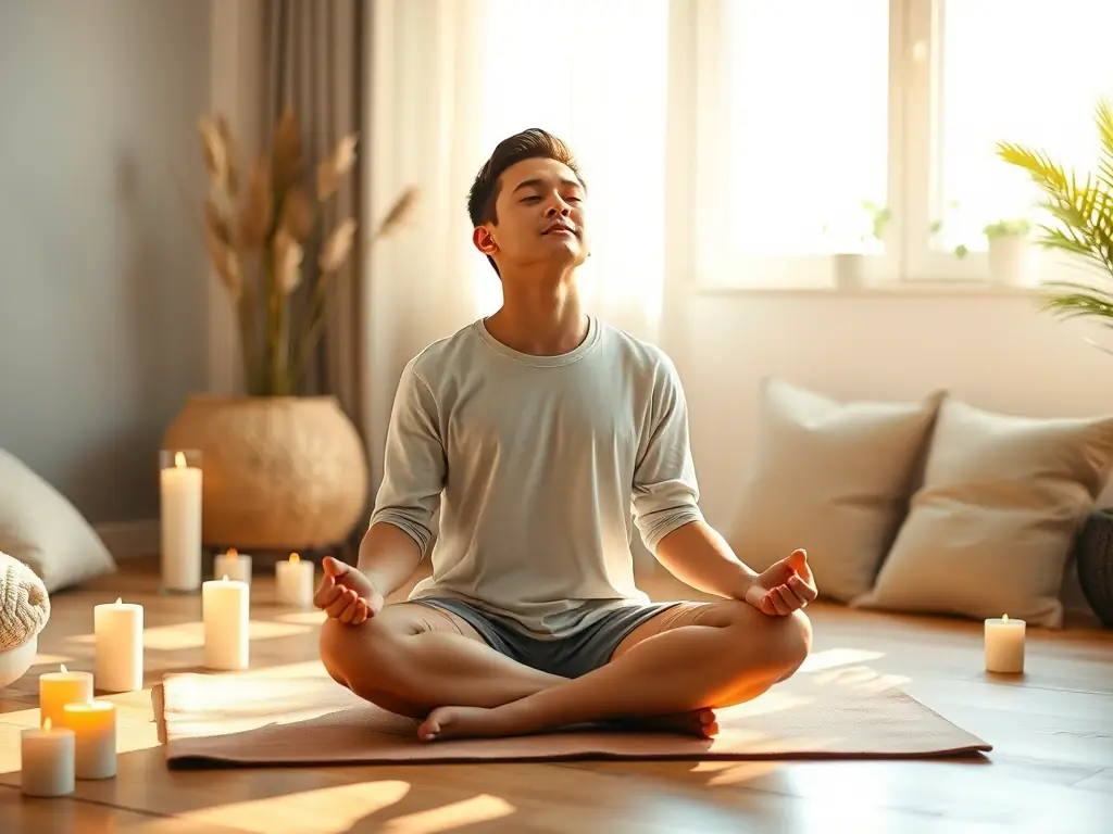 A person meditating in a peaceful environment, representing mental and emotional well-being.